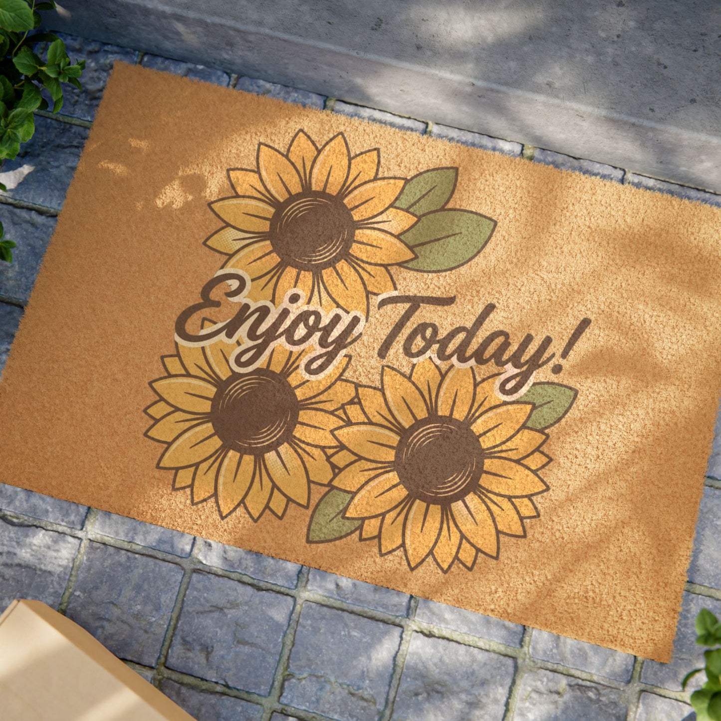 Sunflower "Enjoy Today" Doormat — Cheerful Welcome Mat for Home & Porch