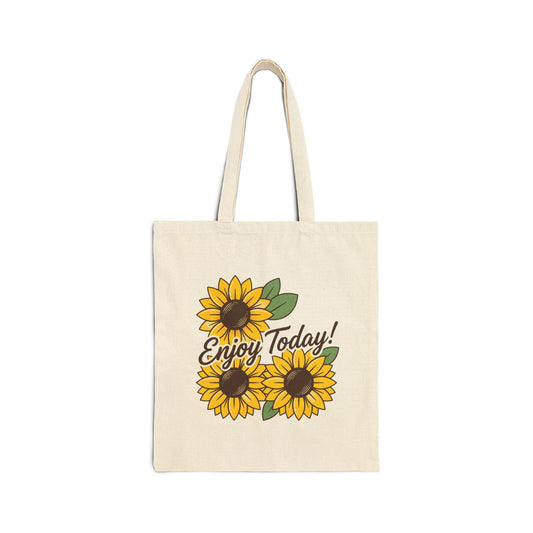 Enjoy Today! Sunflower Cotton Canvas Tote, Eco-Friendly Beach & Market Bag