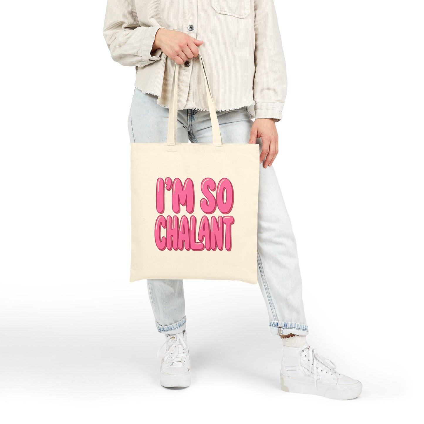 I'm So Chalant Pink Bubble Text Cotton Canvas Tote