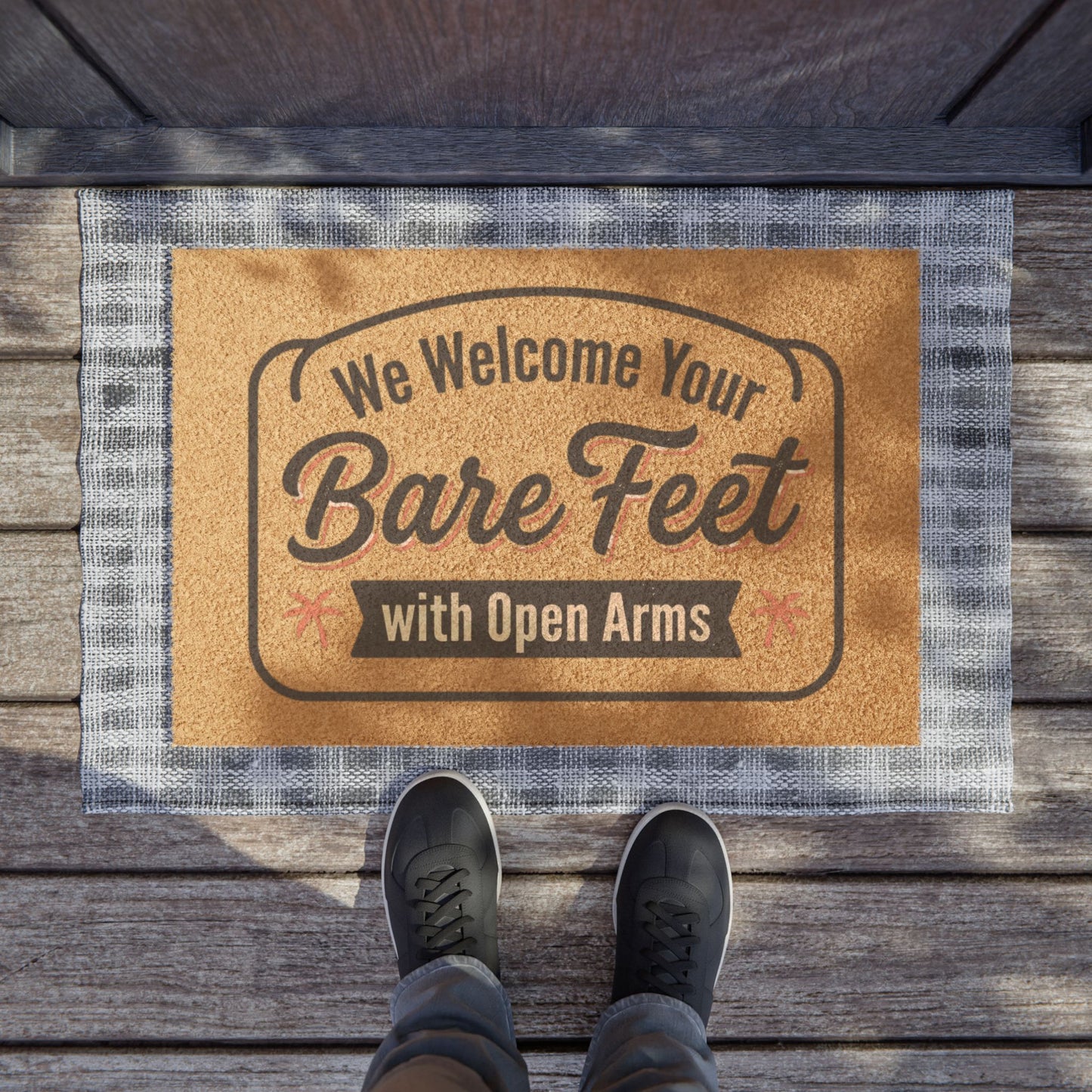 We Welcome Your Bare Feet with Open Arms Doormat | Coir Door Mat, Funny Welcome Mat