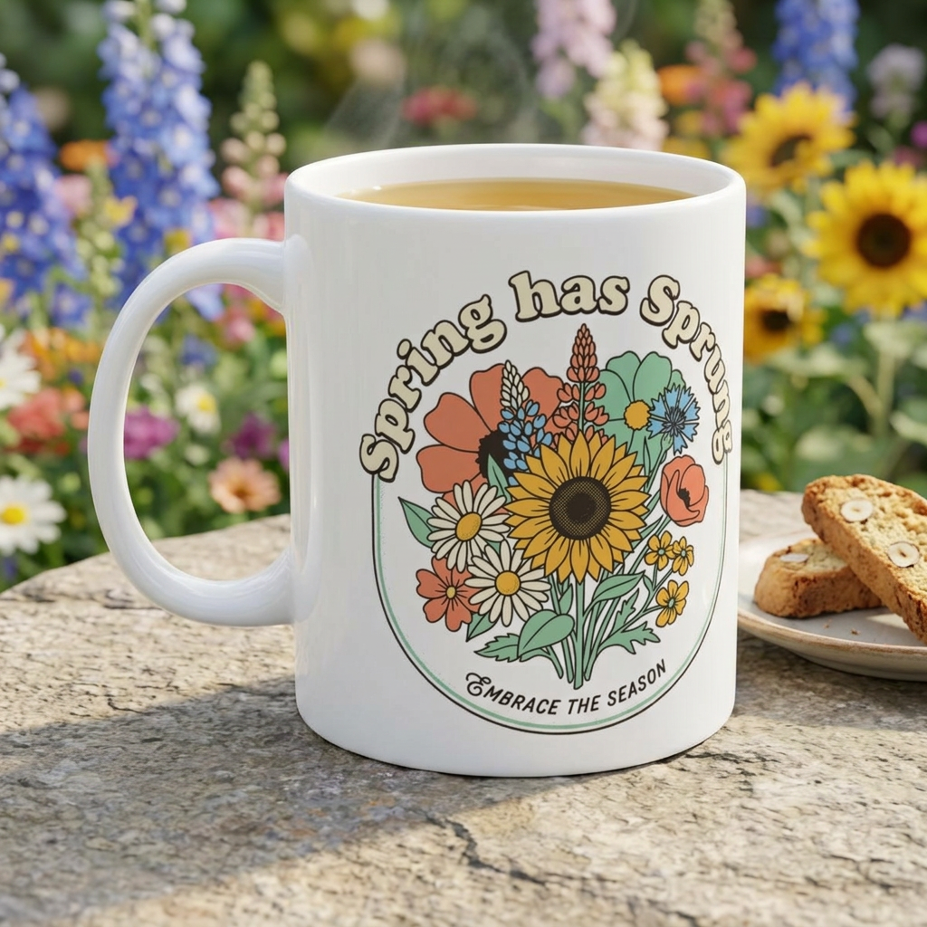 Spring Has Sprung Bouquet Ceramic - Retro Floral Coffee Mug (11oz oz/15oz)