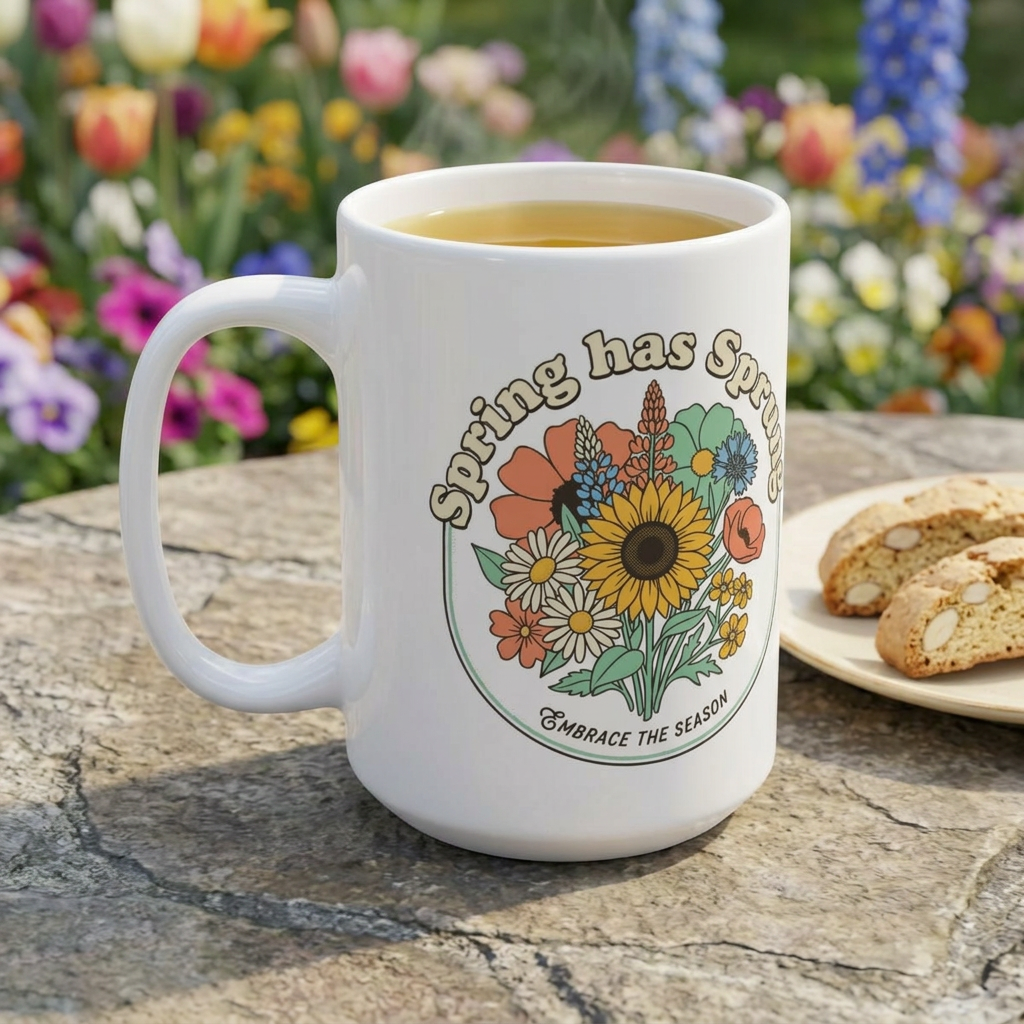 Spring Has Sprung Bouquet Ceramic - Retro Floral Coffee Mug (11oz oz/15oz)