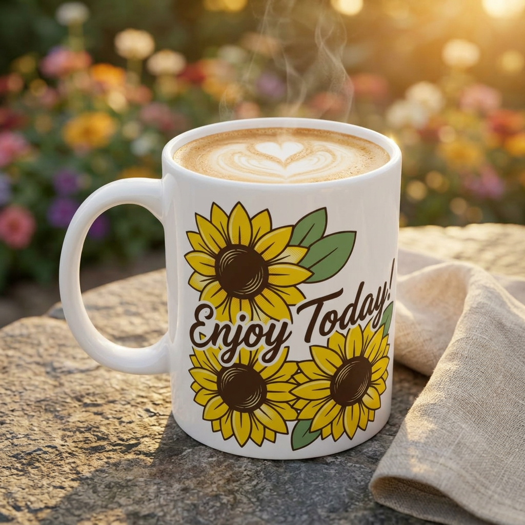 Enjoy Today Sunflower Ceramic Mug (11oz, 15oz)