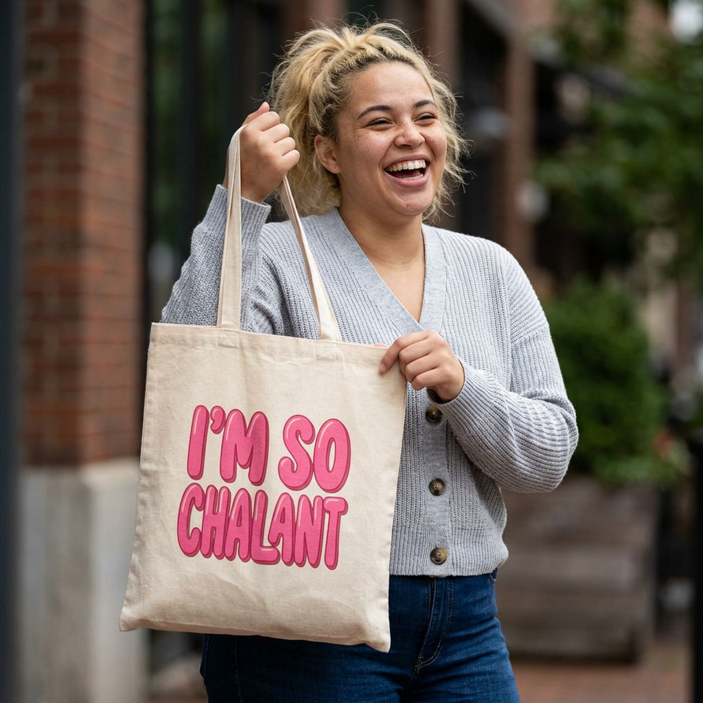 I'm So Chalant Pink Bubble Text Cotton Canvas Tote