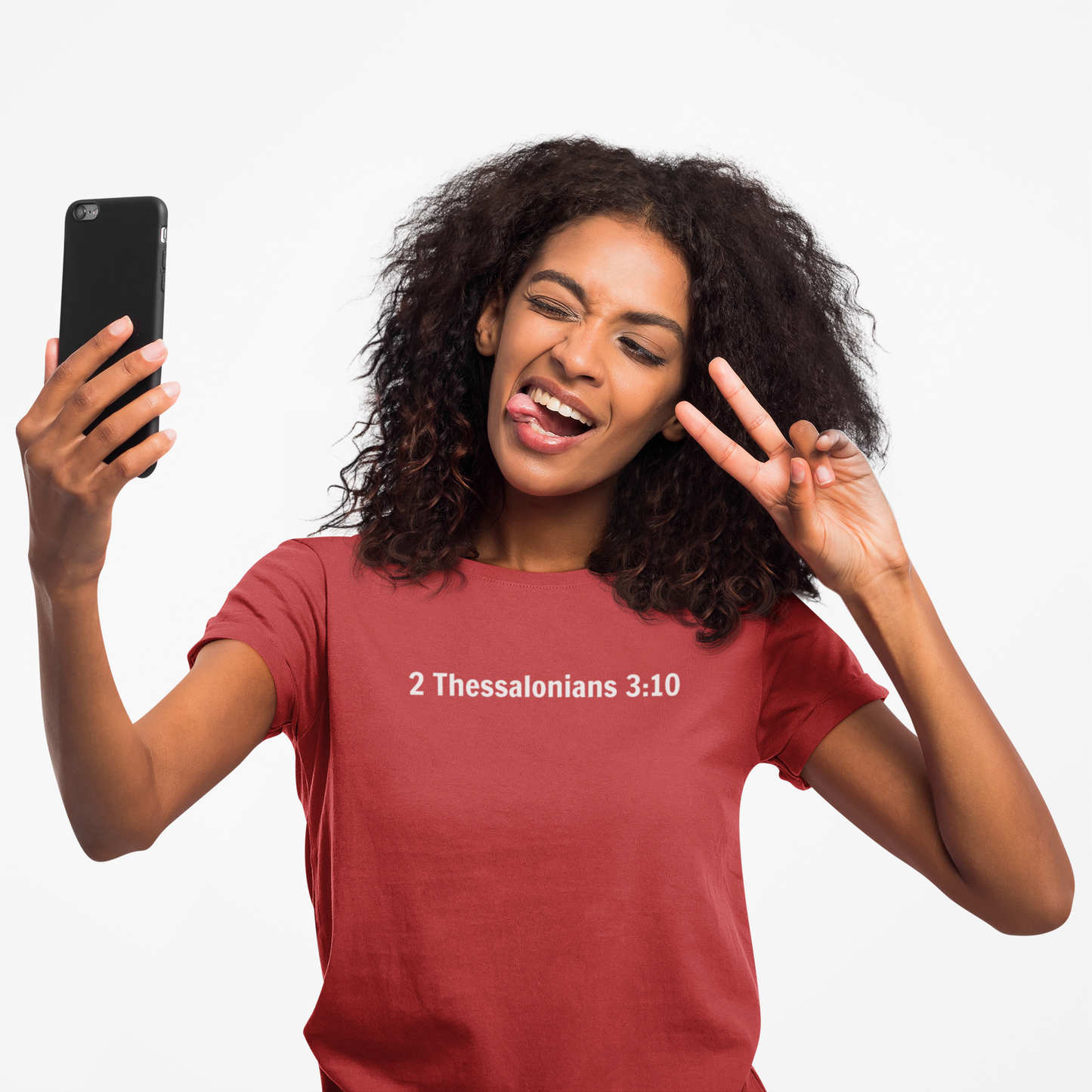 2 Thessalonians 3:10 Out Here Working and Eating - Graphic Back Text T-Shirt