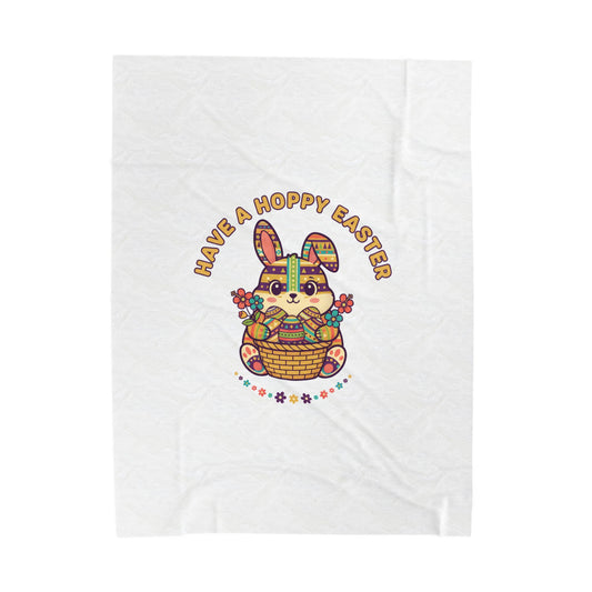 Have a Hoppy Easter Bunny Basket Plush Blanket, pastel spring cottagecore