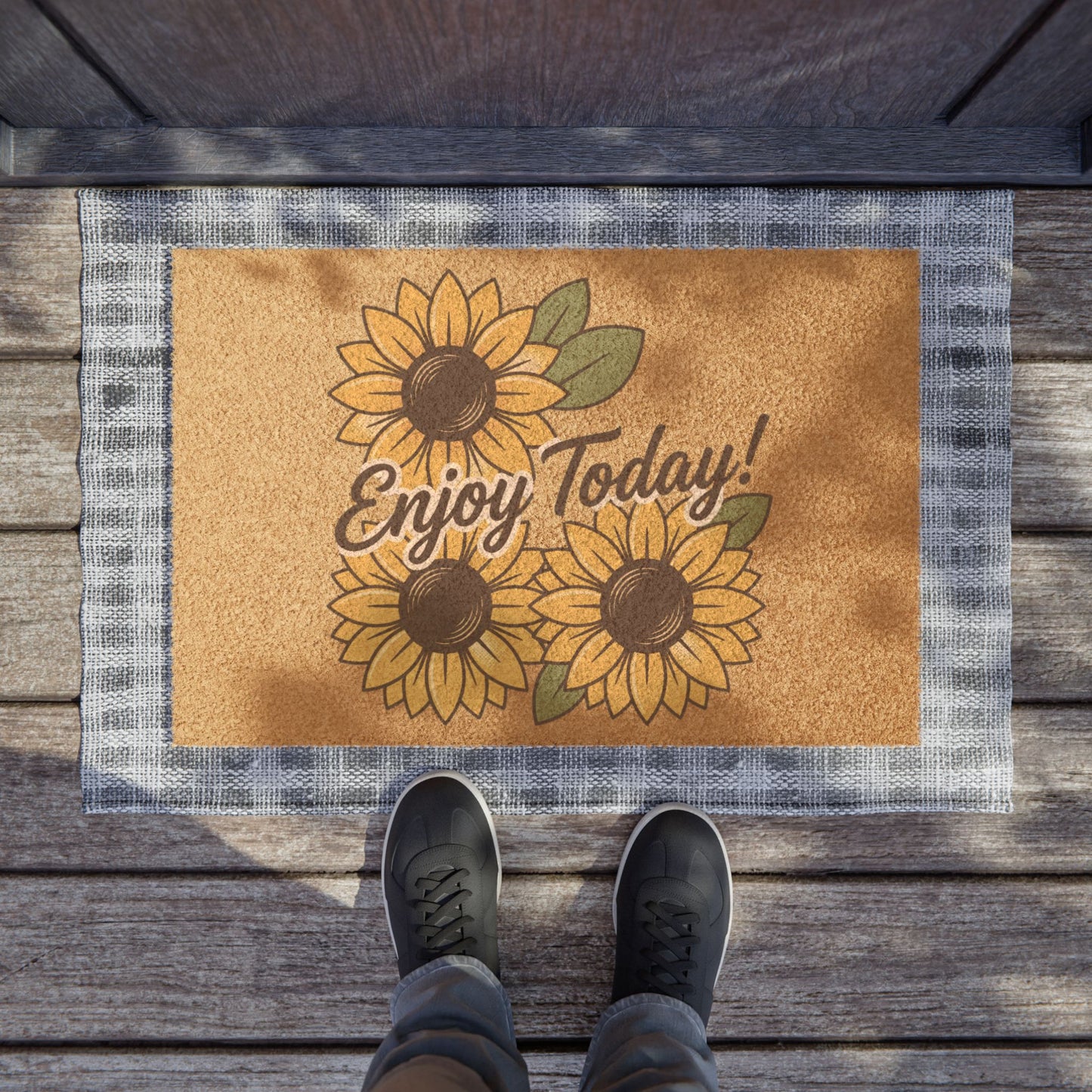 Sunflower "Enjoy Today" Doormat — Cheerful Welcome Mat for Home & Porch